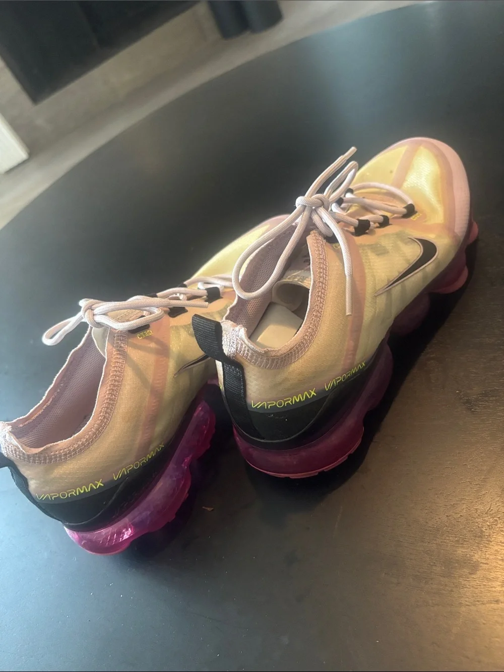 Nike VaporMax Big Kids Iridescent Pink Yellow Lace-Up Sneakers